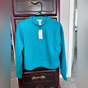 NWT Better Together Teal Ribbed Crew Top Women’s Size XS Fits Oversized